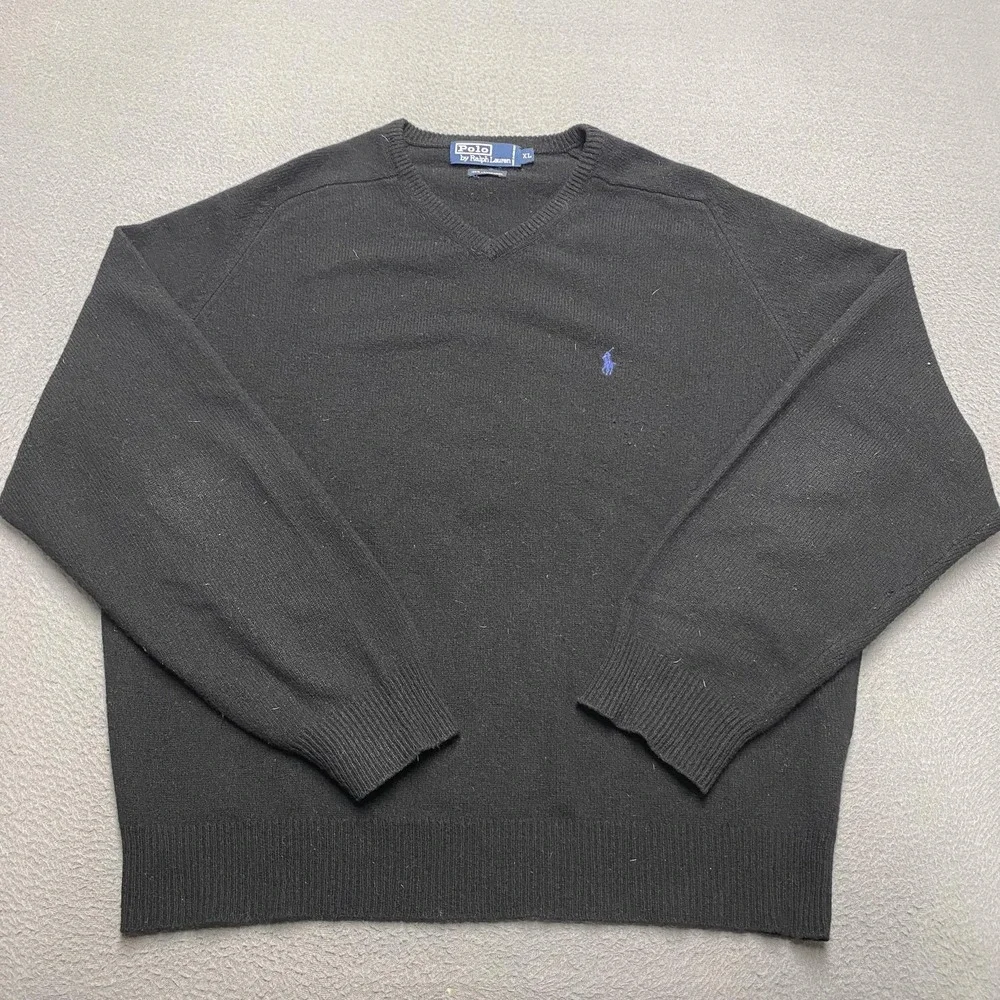 Polo Ralph Lauren Sweater Mens Extra Large‎ Black 100% Lambswool Pullover Knit